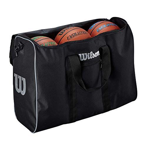 Wilson 6 Ball Travel Bag,  Borsa da Viaggio per Palloni da Basket, 3 Scomparti per 6 Palloni e Attrezzatura, Tasca Esterna, Tracolla per il Trasporto