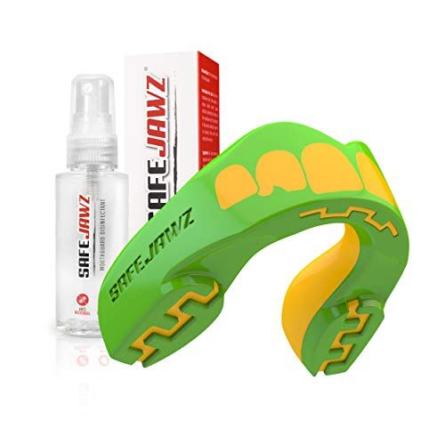 SAFEJAWZ Paradenti Sportivo e Spray disinfettante Pacchetto Taglia Unica Contatto Completo per Tutti Gli Sport, tra Cui Rugby, MMA, Hockey, Kickboxing Arti Marziali e Boxe