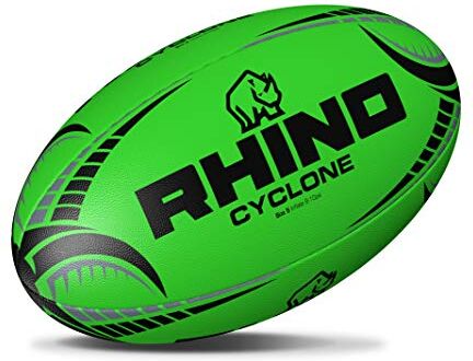 Rhino Cyclone XV Pallone da rugby da allenamento, colore: Verde fluo, taglia 4