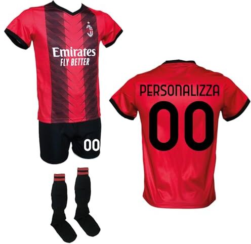 DND Di D'Andolfo Ciro Completo Calcio Maglia Personalizzabile rossonera Pantaloncino e Calzettoni Replica Autorizzata 2023-2024 Taglie da Bambino e Adulto (6 Anni)