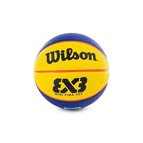 Wilson , Pallone da basket, FIBA 3x3 Mini, Misura 3, Blu/Giallo, Gomma, Uso all'interno e all'esterno,