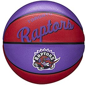 Wilson Mini Pallone da Basket NBA TEAM RETRO BSKT MINI, Utilizzo Outdoor, Gomma, Misura Mini, Viola/Rosso (Toronto Raptors)