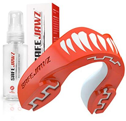 SAFEJAWZ Paradenti Sportivo e Spray disinfettante Pacchetto Taglia Unica Contatto Completo per Tutti Gli Sport, tra Cui Rugby, MMA, Hockey, Kickboxing Arti Marziali e Boxe