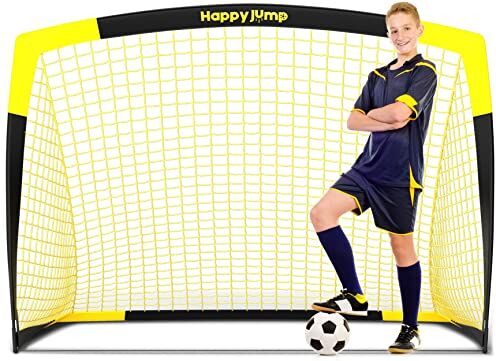 Happy Jump Porta da Calcio Rete da Calcio per Bambini Giardino Allenamento Regalo x1 (5'x3.6', Nero+Giallo)