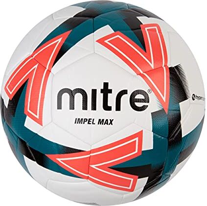 Mitre Pallone da calcio Impel Max, Bianco/Nero/Arancia rossa/Pitch Green, 3