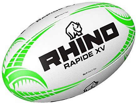 Rhino Pallone da Rugby Rapide XV-Dimensione 5, Palla Taglia Unisex, Bianco/Verde