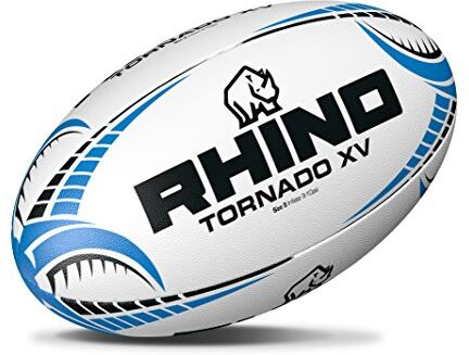 Rhino Tornado White XV Pallone da Rugby, Unisex, , White/Blue, Taglia 5