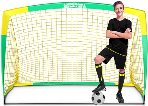 BAYINBULAK Porta da Calcio per Bambini per Rete da Calcio Allenamento Regalo del Festival (5'x3.6', Giallo+Verde)-1 Pack