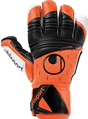 Uhlsport Guanti da portiere Soft Resist+ Flex Frame, per adulti e bambini, da calcio, adatti per ogni superficie, colore: arancione fluo/bianco/nero, taglia 9,5