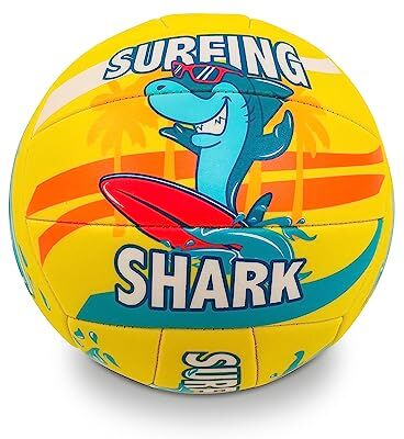 Mondo Toys Palla da gioco volley Beach Volley SURFING SHARK taglia 5 indoor, outdoor, beach, pvc sponge soft touch, colore giallo azzurro