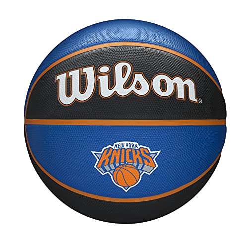 Wilson Pallone da Basket NBA TEAM TRIBUTE BSKT, Utilizzo Outdoor, Gomma, Misura 7, Blu/Nero (New York Knicks)