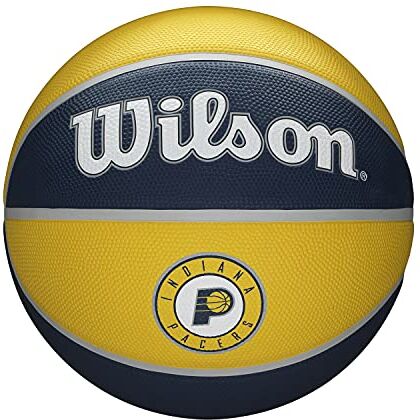 Wilson Pallone da Basket NBA TEAM TRIBUTE BSKT, Utilizzo Outdoor, Gomma, Misura 7, Giallo/Blu Scuro (Indiana Pacers)