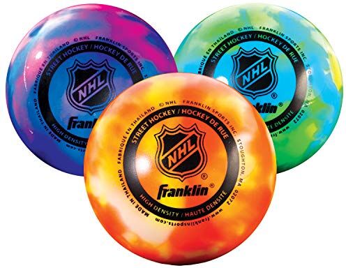 Franklin Sports NHL No Bounce Outdoor Roller Dimensioni Ufficiali all'aperto Street Palle per vialetto + Hockey su rotelle, Confezione da 6 Pezzi con Borsa Assortiti, Unisex, Colore Estremo, 3 Balls