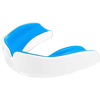Enmo Maxilla Paradenti in gel per ragazzi sotto i 10 anni, con custodia, per rugby, boxe, hockey e sport di contatto, paradenti con tecnologia a canale di respirazione a doppio strato, blu/bianco Enmo Maxilla Paradenti in gel per ragazzi sotto i 10 anni, con custodia, per rugby, boxe, hockey e sport di contatto, paradenti con tecnologia a canale di respirazione a doppio strato, blu/bianco