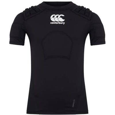 Canterbury Gilet protettivo da rugby professionale unisex per bambini, protegge petto e spalle, traspirante, leggero e flessibile, nero/bianco/argento, MB Canterbury Gilet protettivo da rugby professionale unisex per bambini, protegge petto e spalle, traspirante, leggero e flessibile, nero/bianco/argento, MB