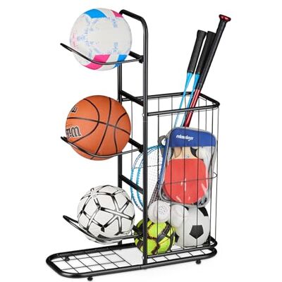 Relaxdays Scaffale per Attrezzatura Sportiva in Metallo, Ceste per Palloni da Basket, Calcio, Pallavolo, Racchette, Nero Relaxdays Scaffale per Attrezzatura Sportiva in Metallo, Ceste per Palloni da Basket, Calcio, Pallavolo, Racchette, Nero