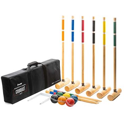 Franklin Sports Set da Croquet con Mazze in Legno e paletti, Palle per Tutte Le Condizioni atmosferiche e cancelletti in Metallo, Borsa da Trasporto, Professionale Franklin Sports Set da Croquet con Mazze in Legno e paletti, Palle per Tutte Le Condizioni atmosferiche e cancelletti in Metallo, Borsa da Trasporto, Professionale