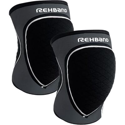 Rehband Ginocchiere sportive in neoprene per pallavolo, pallamano e sport indoor, vestibilità aderente e comfort elevato, protezione ginocchio unisex, grigio acciaio, 1 paio, misura L Rehband Ginocchiere sportive in neoprene per pallavolo, pallamano e sport indoor, vestibilità aderente e comfort elevato, protezione ginocchio unisex, grigio acciaio, 1 paio, misura L