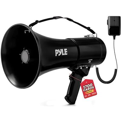 Pyle Megafono con Sirena Integrata 50 Watt e Megafono Portatile Volume Regolabile per Sport, Calcio, Basket, Baseball, Fans e Allenatori di Cheerleading e Sicurezza, Nero Pyle Megafono con Sirena Integrata 50 Watt e Megafono Portatile Volume Regolabile per Sport, Calcio, Basket, Baseball, Fans e Allenatori di Cheerleading e Sicurezza, Nero