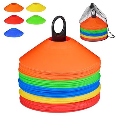 Relaxdays Coni Allenamento Calcio, Set 80 Conetti Atletica, Cinesini Piatti Tennis o Basket, HxD: 5x19 cm, PE, Colorati Relaxdays Coni Allenamento Calcio, Set 80 Conetti Atletica, Cinesini Piatti Tennis o Basket, HxD: 5x19 cm, PE, Colorati