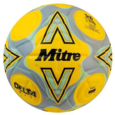 Mitre Delta Pallone da calcio, resistente, ottima precisione e consistenza, giallo fluo/nero/grigio circular, 4 Mitre Delta Pallone da calcio, resistente, ottima precisione e consistenza, giallo fluo/nero/grigio circular, 4