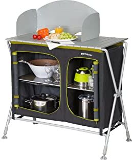 Berger Cucina da Campeggio Cucina Mobile da Esterno con Telaio in Alluminio, 4 Scomparti, con frangivento e Borsa per Il Trasporto Cucina Mobile Pieghevole Nero/Grigio