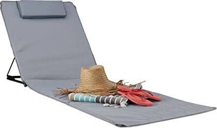 Relaxdays Sdraio Mare XXL Lettino Prendisole Imbottito con Cuscino Stuoia da Spiaggia Regolabile con Custodia, Grigio