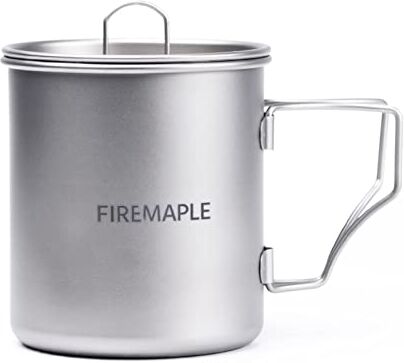 Fire-Maple Tazza in Titanio con Coperchio da Campeggio e Viaggio con Maniglia Pieghevole Ultra Leggero Portatile 600ml Acqua Tazza