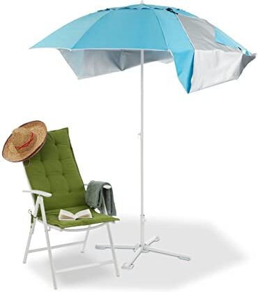 Relaxdays Tenda da Spiaggia, Ombrellone Mare con Custodia, Protezione Solare UV 50, HxD: 210 x 180 cm, Blu