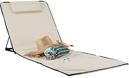 Relaxdays Sdraio Mare XXL Lettino Prendisole Imbottito con Cuscino Stuoia da Spiaggia Regolabile con Custodia Beige