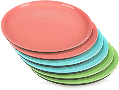 com-four ® 6x Piatti in colori vivaci accessori per picnic e barbecue stoviglie da campeggio e riutilizzabili salvaspazio, igieniche (6 pezzi verde blu rosa)