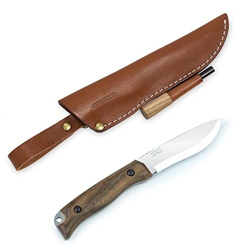 BPSKNIVES BPS Knives  Coltello in Acciaio al Carbonio Fatto a Mano con Acciarino Coltello Scandinavo a Lama Fissa e Impugnatura Intera Coltello da Campeggio con Fodero in Pelle