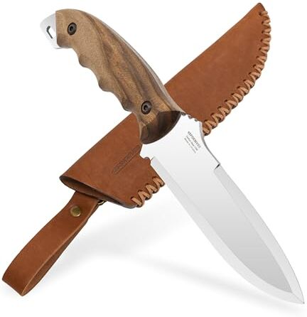 BPSKNIVES BPS Knives  CSH Coltello in Acciaio al Carbonio Fatto a Mano Coltello da Campeggio a Lama Fissa e Impugnatura Intera Coltello da Bushcraft con Fodero in Pelle