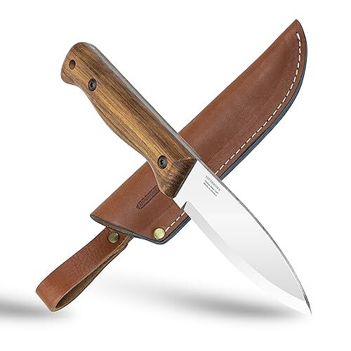 BPSKNIVES BPS Knives  Coltello Bushcraft con fodero in pelle Coltelli da campeggio Coltello a lama fissa in acciaio al carbonio per esterni Coltello da campo fatto a mano