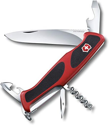 Victorinox Ranger Grip 68, coltello tascabile, 11 funzioni (anello portachiavi, pinzette, spelafili), rosso/nero