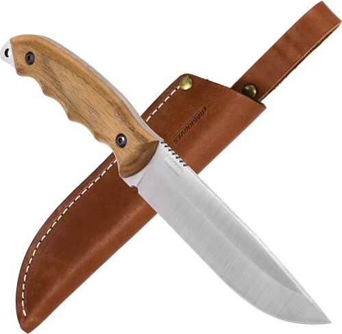 BPSKNIVES BPS Knives  Coltello in Acciaio Inossidabile Fatto a Mano Coltello Bushcraft a Lama Fissa e Piena Tang Coltello Scandinavo da Campeggio Esterno con Custodia in Pelle