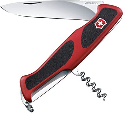 Victorinox , coltellino svizzero Ranger Grip 52 (Swiss Army Knife con 5 funzioni, lama bloccabile, cavatappi), rosso/nero