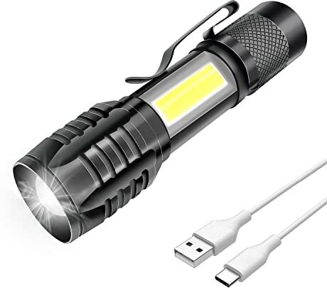 m MU Mulin Torcia LED Ricaricabile, Potente Professionale, 3 modalità zoomabile, COB piccola Torcia Tascabile a LED con Magnete, IP5 Impermeabile Per Campeggio Militare, Escursioni, Emergenze 1000mA, 1PZ