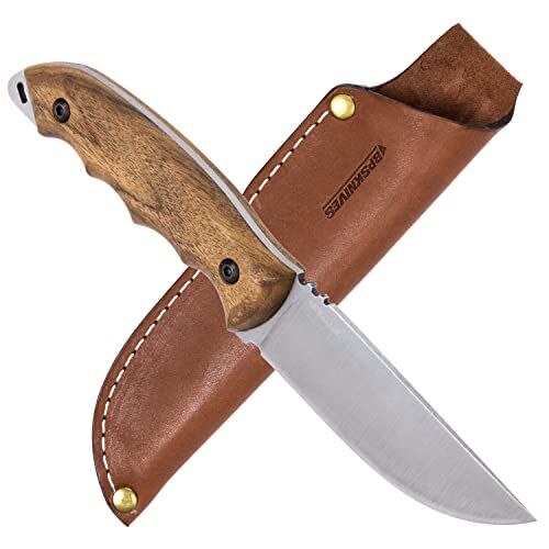 BPSKNIVES BPS Knives  CSH Coltello in acciaio al carbonio a lama fissa Coltello da campeggio sopravvivenza campo artigianali con manico in legno e Full-Tang con fodero in cuoio