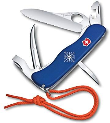 Victorinox , Skipper Pro, coltellino tascabile con cordino in nylon, 12 funzioni, lama fissa con finitura ondulata, marlinspike, colore blu