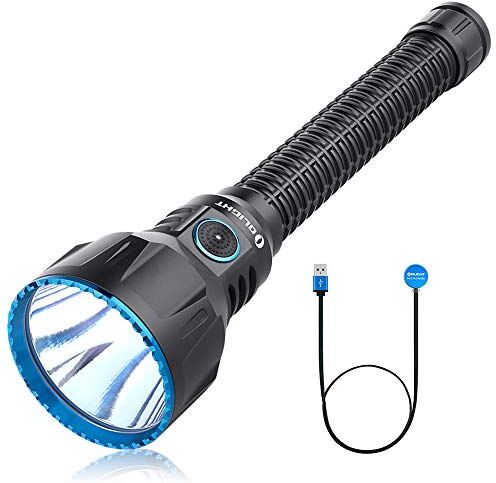 Olight Javelot Turbo Torcia Potente 1300 lumen, Portata Super Lunga di 1300 Metri, 4 Modalità di Illuminazione Doppio Interruttore, Ricaricabile Batteria Grande per Ricerca, Salvataggio