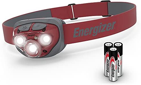 Energizer Torcia Frontale a LED, Potente Lampada Frontale Luminosa, faro resistente all'acqua per campeggio, pesca e corsa, batterie Incluse, ross