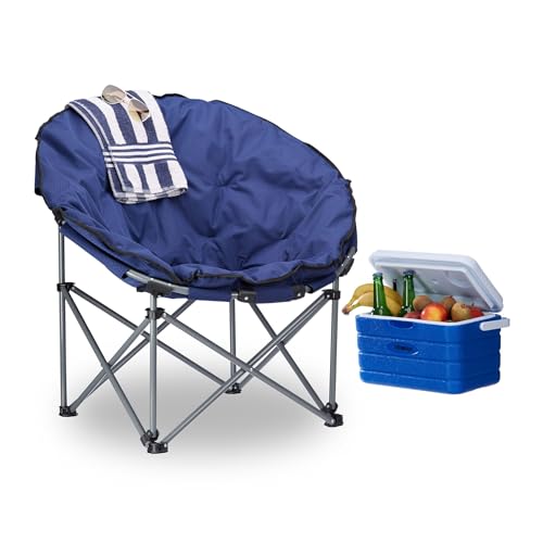 Relaxdays Sedia da Campeggio Moonchair Carico Max. 120 kg Comoda Poltrona da Camping Pieghevole con Custodia, Blu Scuro