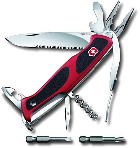 Victorinox , coltellino svizzero Ranger Grip 174 Handyman (14 funzioni, lama bloccabile, custodia), rosso/nero