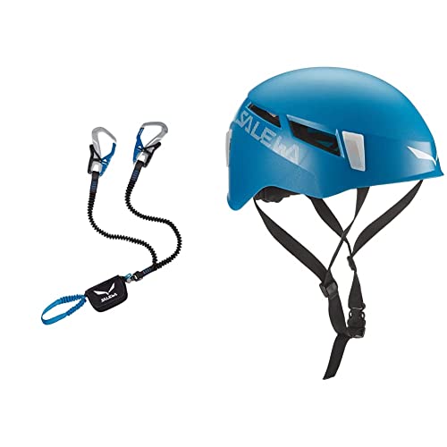 Salewa Ergo Tex Via Ferrata Set, Unisex adulto, Argento (Silver/Royal Blue), Taglia Unica & Pura Casco Robusto, Unisex adulto, Blue, S/M