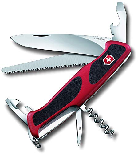 Victorinox Ranger Grip 55, coltello tascabile con 12 funzioni (stuzzicadenti, spelafili, cavatappi), rosso/nero