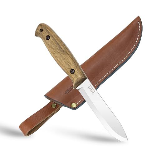 BPSKNIVES BPS Knives S Coltello Bushcraft a Lama Intera con Fodero in Pelle Coltello di Sopravvivenza Campeggio Esterno Coltello a Lama Fissa in Acciaio al Carbonio Multiuso