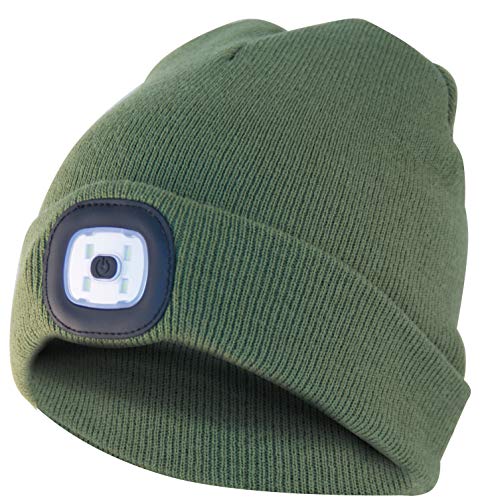 Velamp , Cappellino con Luce LED Frontale, 100 Lumen, Ricaricabile, Lavabile, Verde Militare