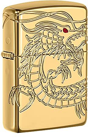 Zippo 16400 Accendino, cromato, Cromo, Armor High polish Gold Plate with Epoxy Inlay (Dragon Multi Cut ), 6.0 x 4.0 x 2.0 cm