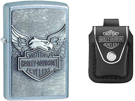 Zippo , Accendino In Metallo Con Emblema A Forma Di Aquila, Cromato (Street Chrome) & Porta Accendino, Colore: Nero